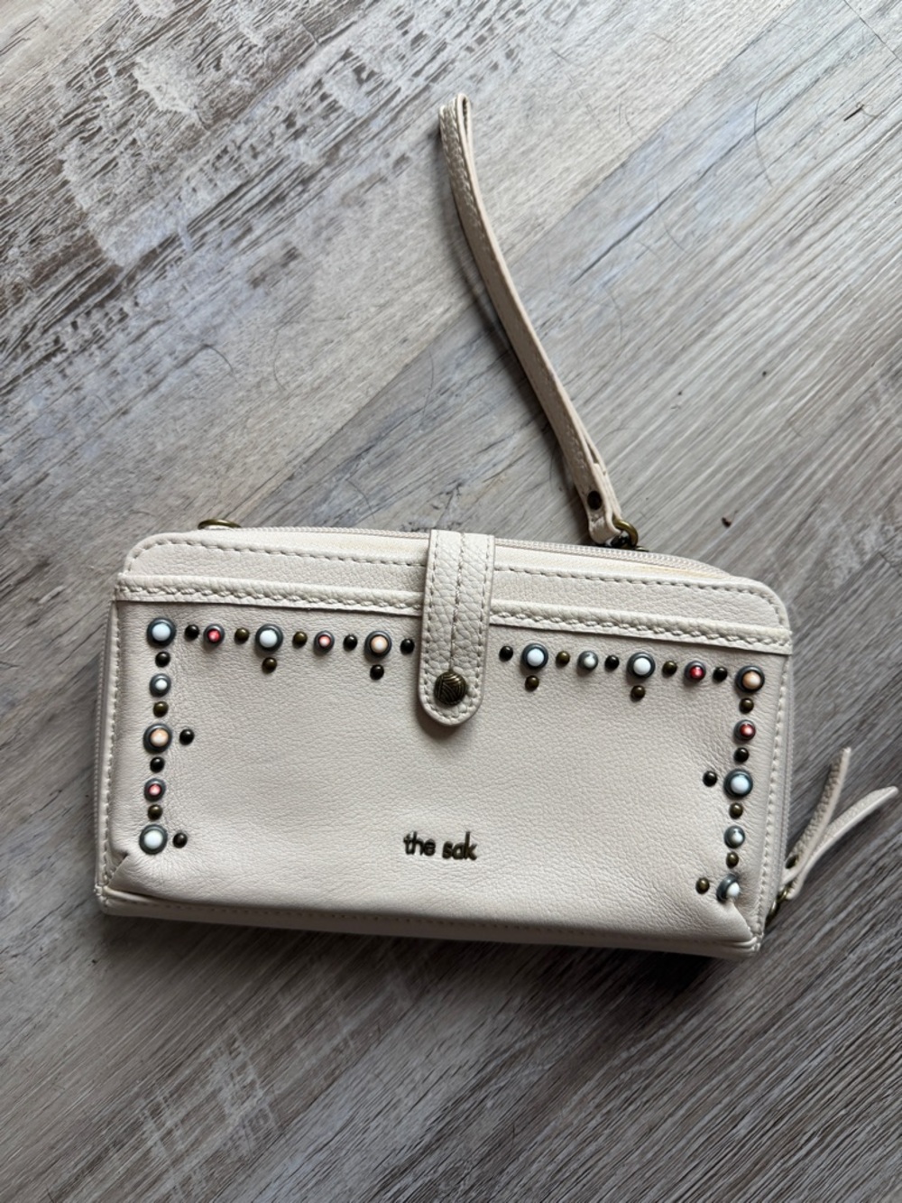The Sak Cream Studded Wristlet Wallet